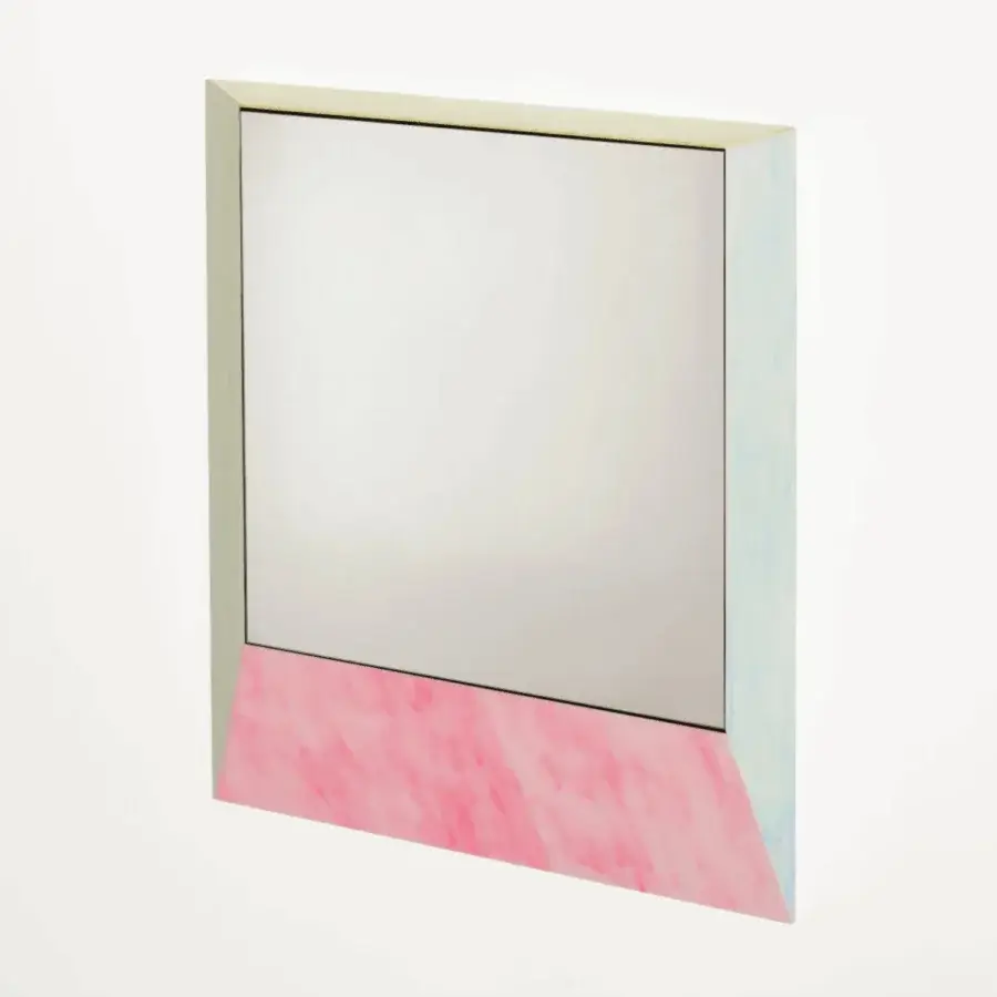 Sophisticated Glas Italia Remis mirror cabinet with cast glass mosaic in pale cream, marbled pink and textured light blue