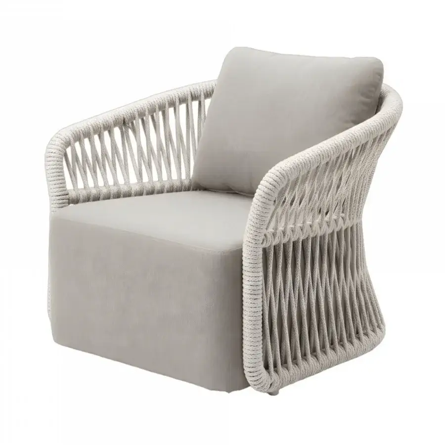 Sophisticated Roberti Rattan Altomare lounge chair in light grey with Ice aluminum frame and hand-woven synthetic rope