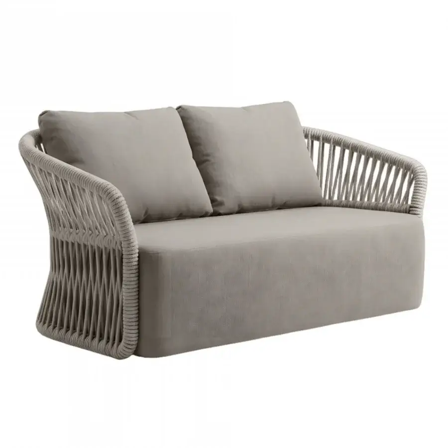 Distinctive Roberti Rattan Altomare sofa in grey polyester fabric with light mix synthetic rope organic silhouette