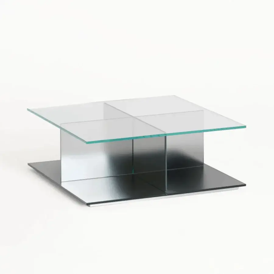 Architectural Glas Italia Cartesio coffee table in tempered extralight glass and silver laminated opaque mirror base