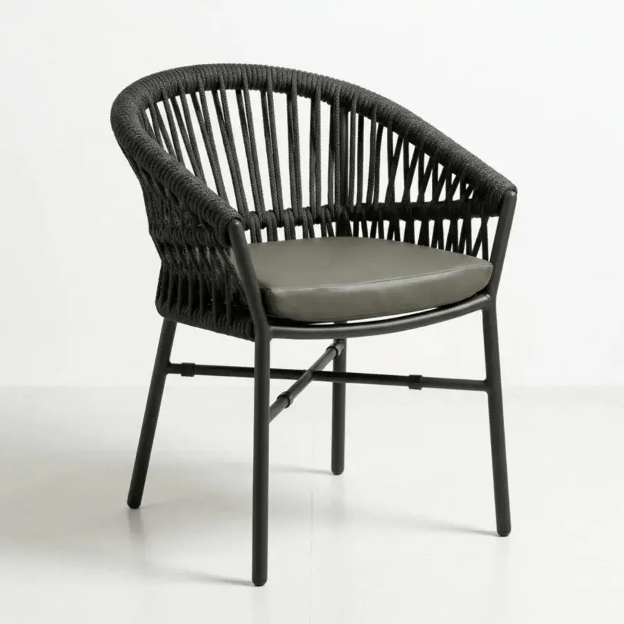 Sleek Roberti Rattan Altomare chair in charcoal grey with hand-woven synthetic rope and powder-coated aluminum frame