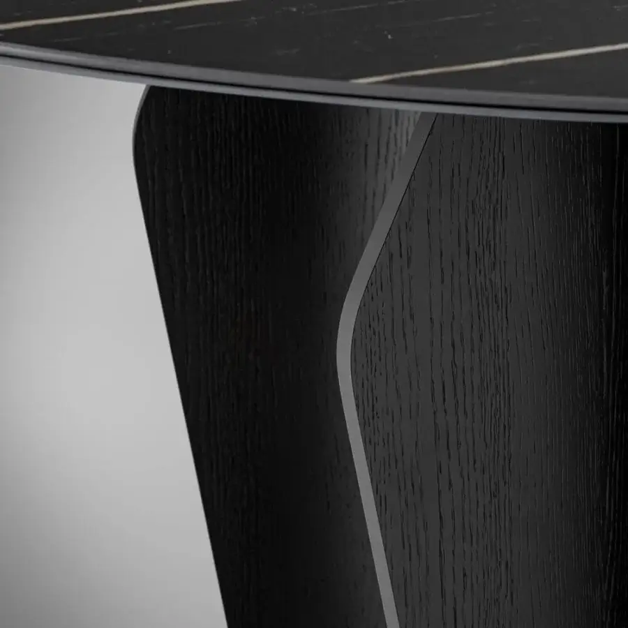 Harmonious Bonaldo Flame table with a marble top displaying light veining and a dark wood base