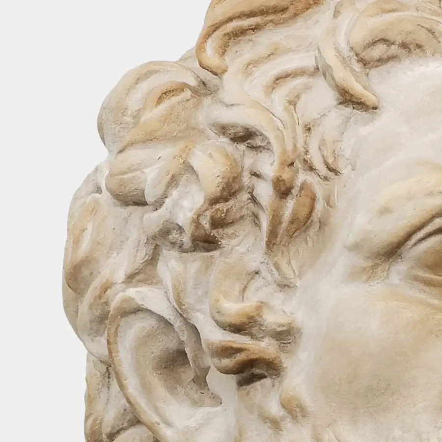 Refined Vèlle Milano Companion of Odysseus sculpture in cream aged plaster with leather wrapped powder coated steel base
