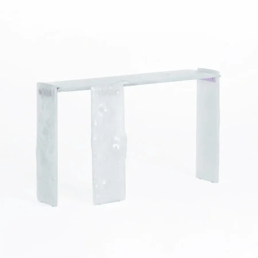 Sophisticated Glas Italia Opalia console with translucent white Extralight surface and brushed aluminum joints