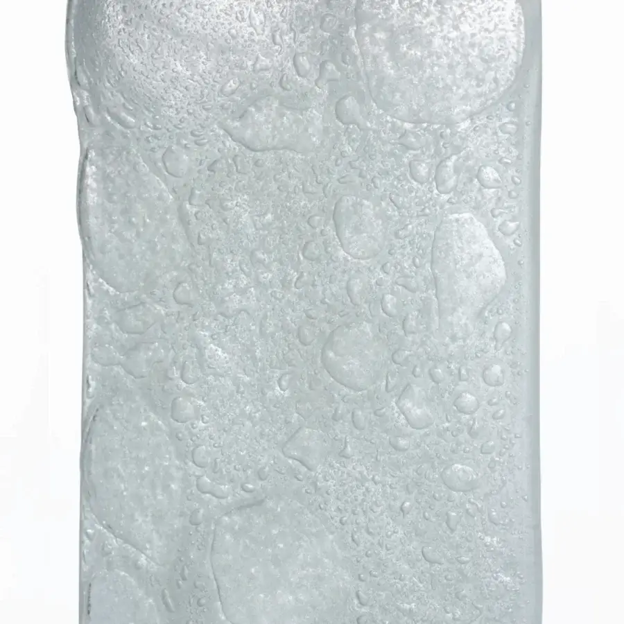 Exquisite Glas Italia Opalia console with silvery Extralight fused glass bubble texture and anodized brushed aluminum legs