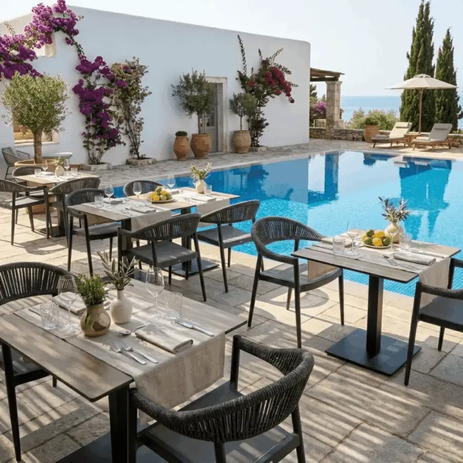 Architectural Roberti Rattan Olivento armchair in dark charcoal powder-coated aluminum with PVC and synthetic rope weave