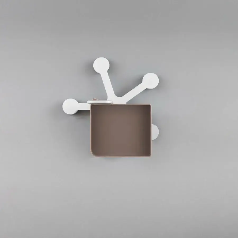 Exquisite B-Line Spinny drawer storage unit in white painted steel and taupe ABS plastic with organic geometric aesthetic