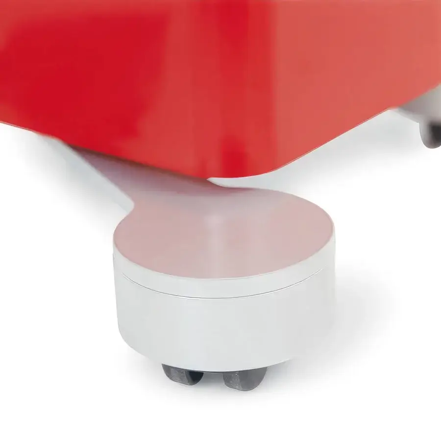 Sophisticated B-Line Spinny drawer storage unit in vibrant red painted steel and ABS plastic with silver metal base