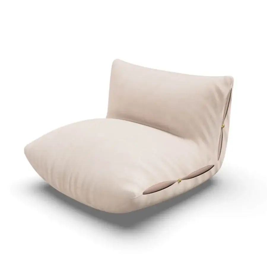 Exquisite Furla Casa Cherry Blossom lounge chair in smooth pale pink fabric with gold-toned hemispherical logo details