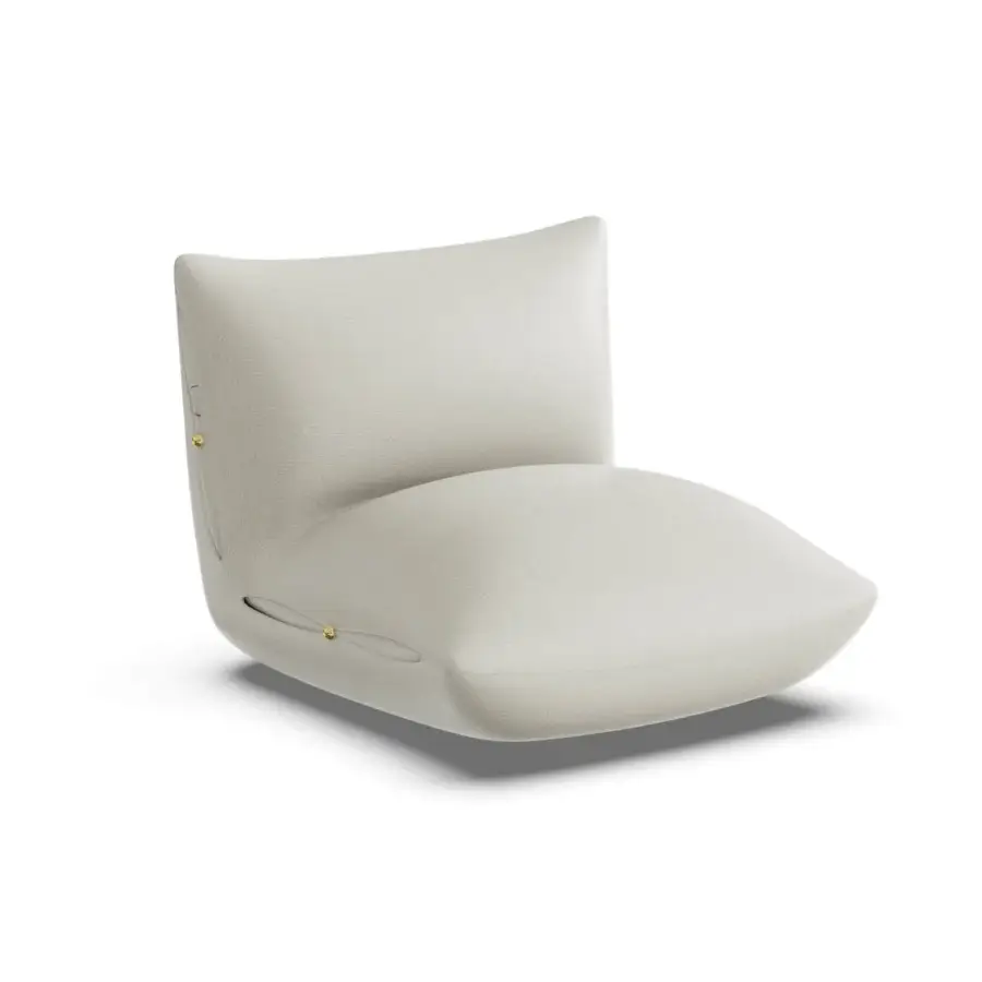 Premium Furla Casa Cherry Blossom bulbous lounge chair in off-white upholstery with gold-toned hemispherical logo details