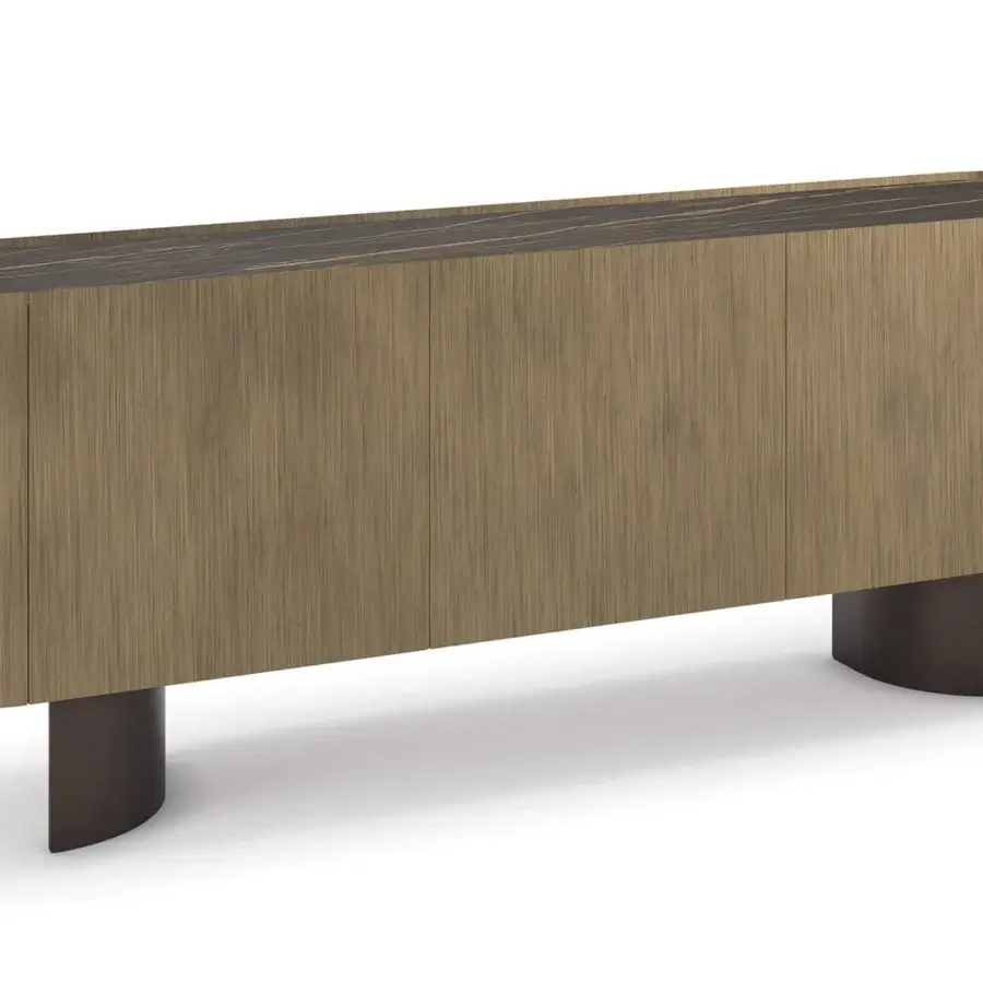 Exceptional Cattelan Italia Savoy sideboard with graphite lacquered wood and bronze embossed lacquered steel built with a dark brown ceramic top