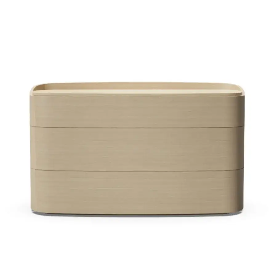 Prestige Furla Casa Miastella dresser with light beige rovere argilla veneer plywood and organic rounded edges made in Italy