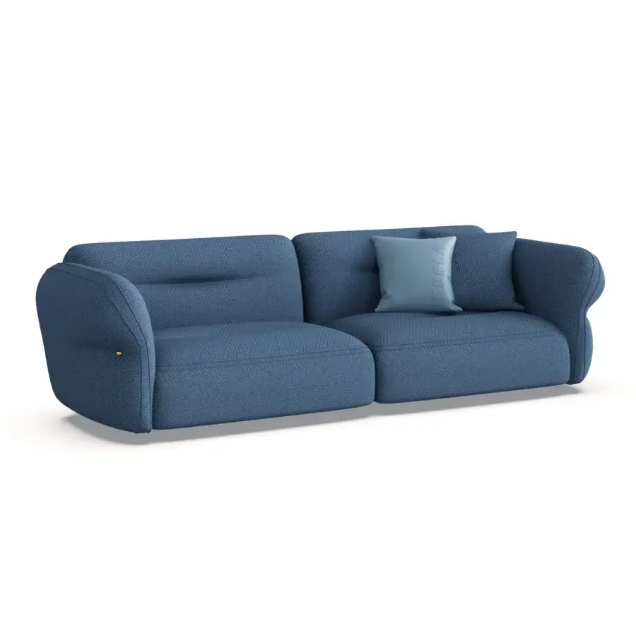 Distinguished Furla Casa Moonstone sofa in deep blue textile with organic silhouette and black solid beech wood feet