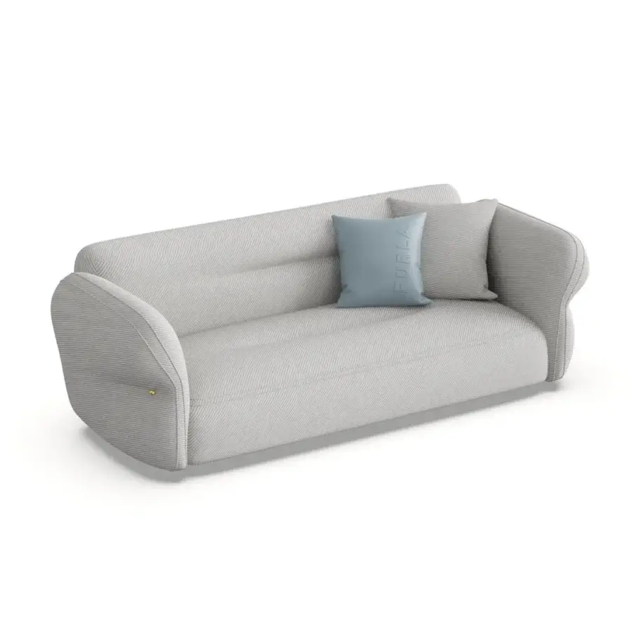 Elite Furla Casa Moonstone sofa in light grey ribbed textile with organic silhouette and black beech wood feet
