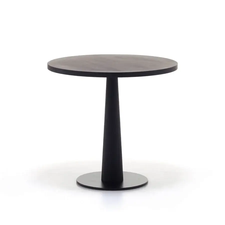 Sleek Gervasoni Gray 39 Bistrot table with thin circular top, tapered conical pedestal in dark matte finish