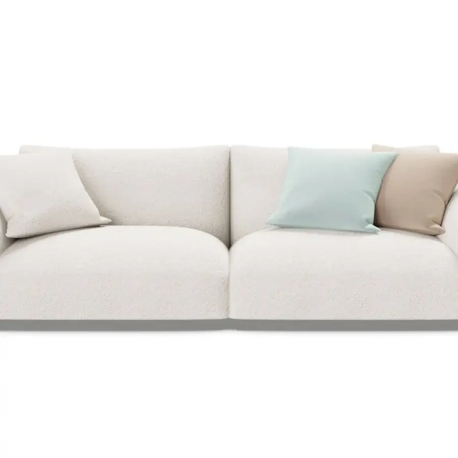 Sophisticated Furla Casa Cherry Blossom sofa in off-white textured fabric with beige leather accents and gold-toned logos