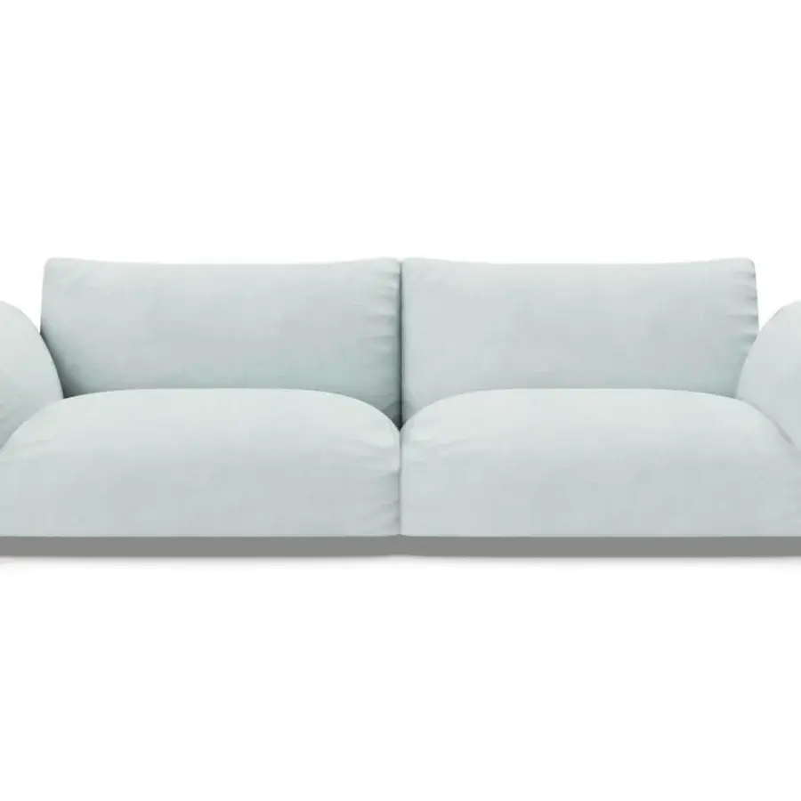 Sumptuous Furla Casa Cherry Blossom sofa in pale light blue textile with black solid beech wood feet and curved lines