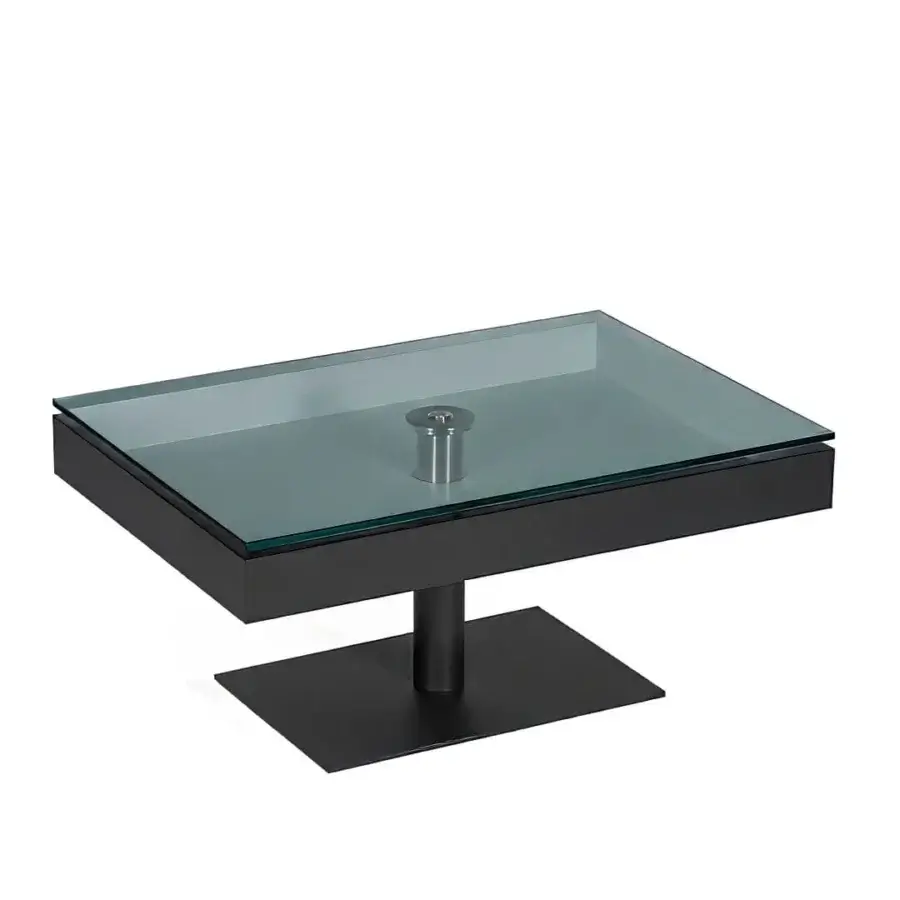Exquisite Naos Levante rectangular coffee table with glass top in matte black metal frame and height-adjustable base