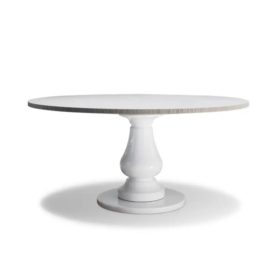 Architectural Gervasoni Gray 38 round table with slatted ash wood top and curved Millgres central base in clean white