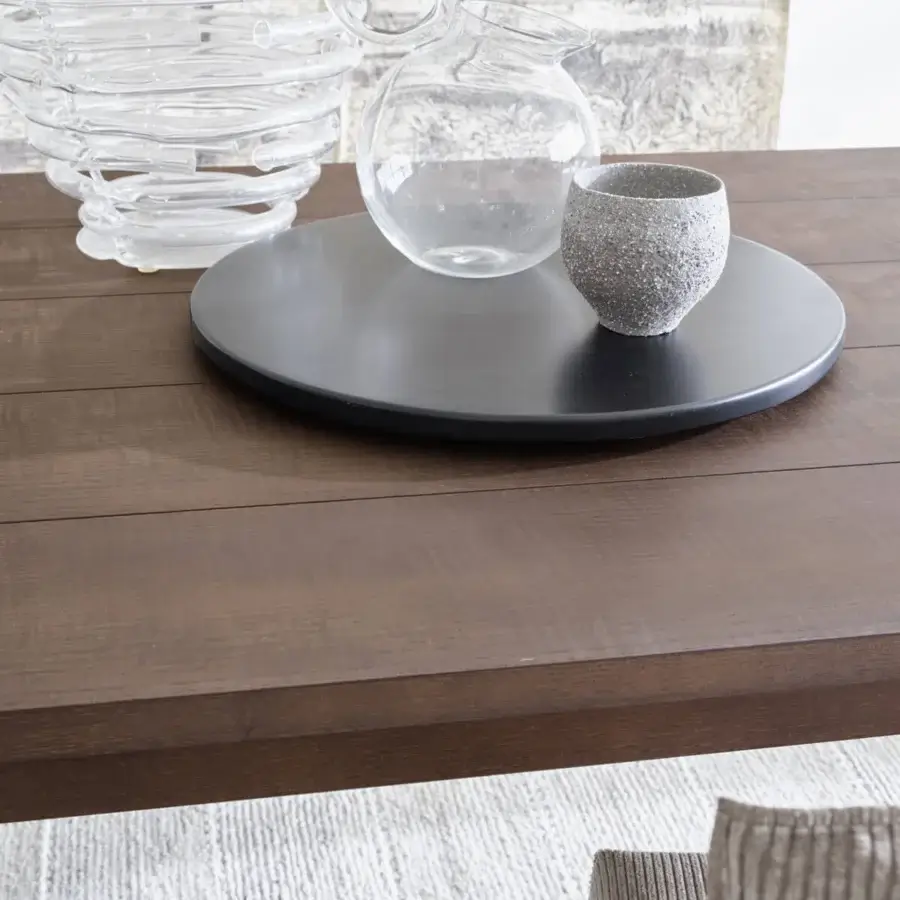 Impeccable Gervasoni Gray 32-33 table crafted from dark brown slatted ash wood with a minimalist geometric silhouette