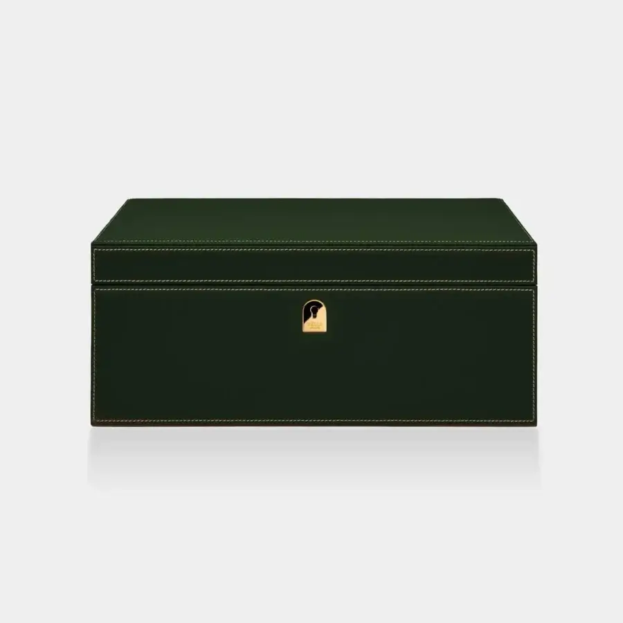 Sumptuous Vèlle Milano Watch Case Grand in deep forest green padded leather with cream stitching and matte finish