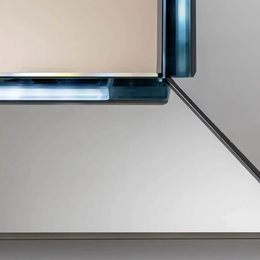 Superior Reflex Prisma mirror with extra-clear glass and sleek black edging offering a silvery-grey reflective surface