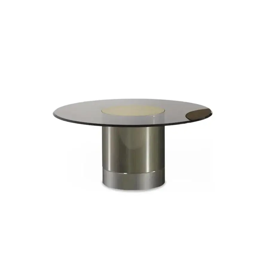 Exceptional Reflex Tau Steel Vetro side table with bronze glass top and brass metal plate in shiny finish