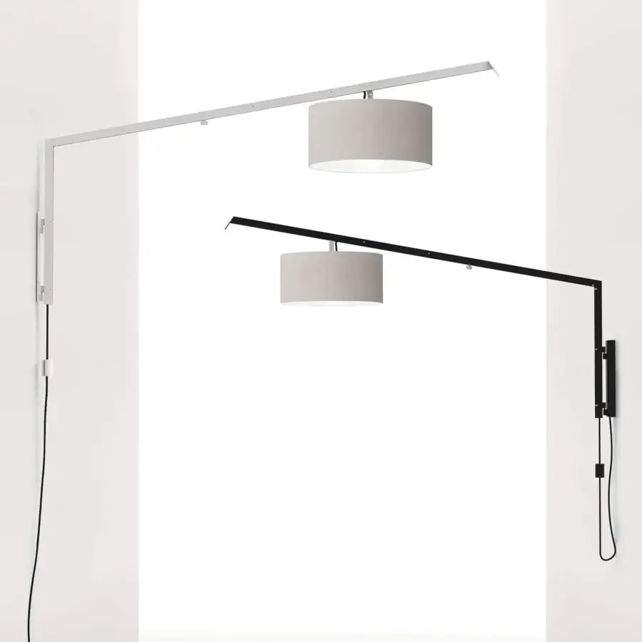 Exclusive Modo Luce Angelica outdoor wall lamp with cylindrical textile shade and black extruded aluminum structure
