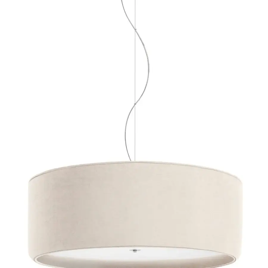 Distinguished Modo Luce Circus suspension lamp with beige textile lampshade and silver cable suspension