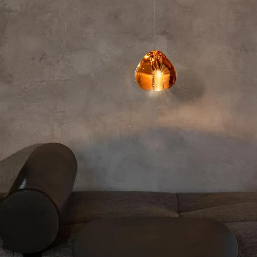 Exceptional Terzani Mizu suspension lamp with amber-toned glass diffuser crafted for luminous light patterns