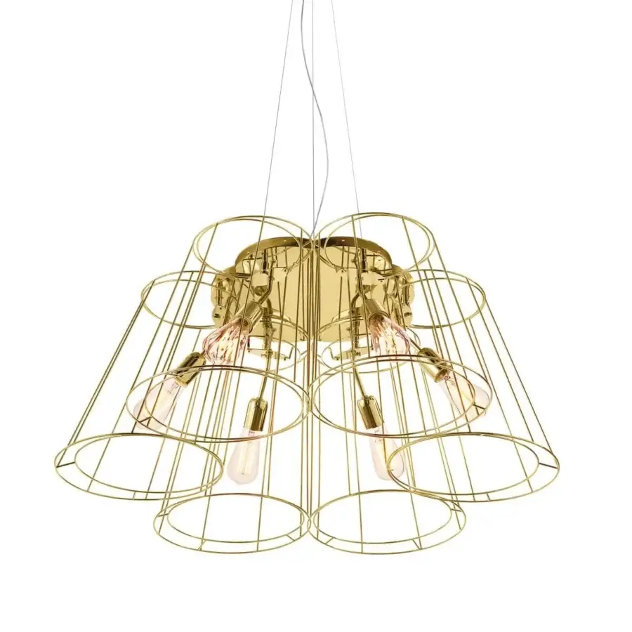 Superior Modo Luce Florinda Desnuda suspension lamp with a flower-like metallic wire frame and glossy gold finish