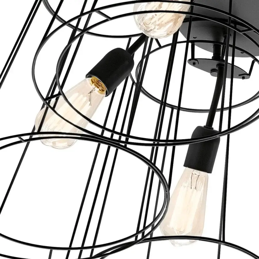 Exclusive Modo Luce Florinda Desnuda ceiling lamp with multiple matte black metallic wire shades and exposed bulbs crafted in Italy
