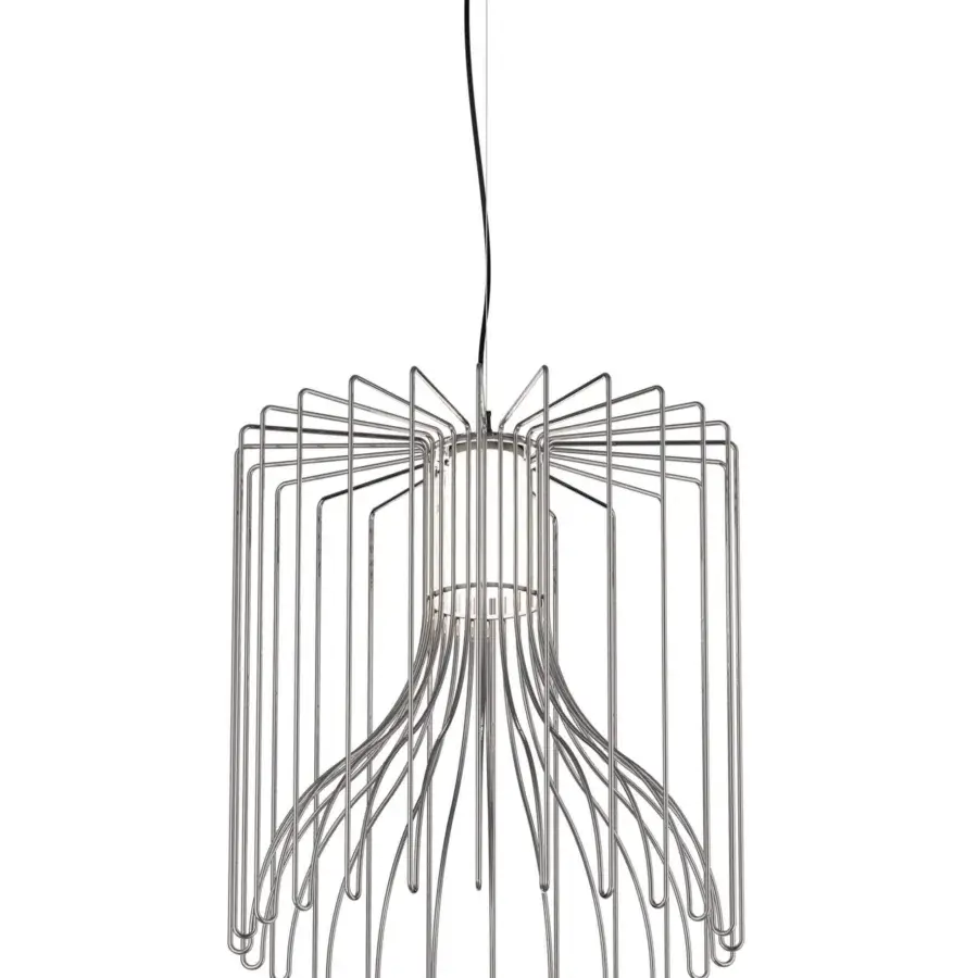 Exceptional Modo Luce Icaro outdoor suspension lamp with cylindrical painted steel wires in matte white finish