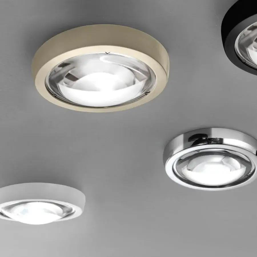 Distinguished Lodes Nautilus Spot ceiling lamp with a sleek round body and glossy chrome finish crafted in Italy
