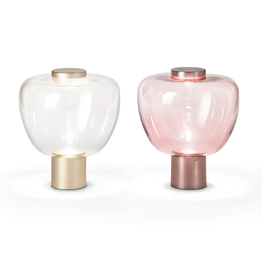 Superior Vistosi Riflesso lamp with a transparent glass bubble and rose gold-toned brushed metal base