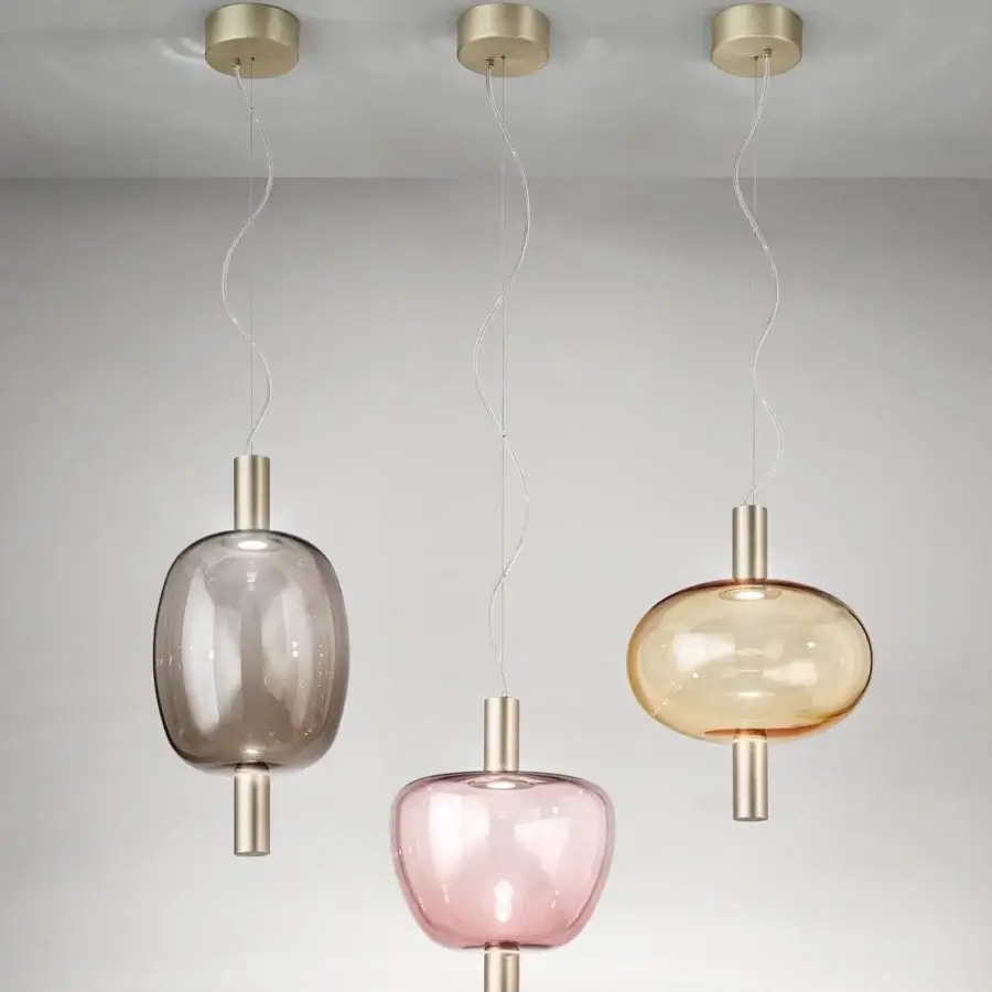 Elegant Vistosi Riflesso lamp with smoky grey glass and matte gold finished metal components