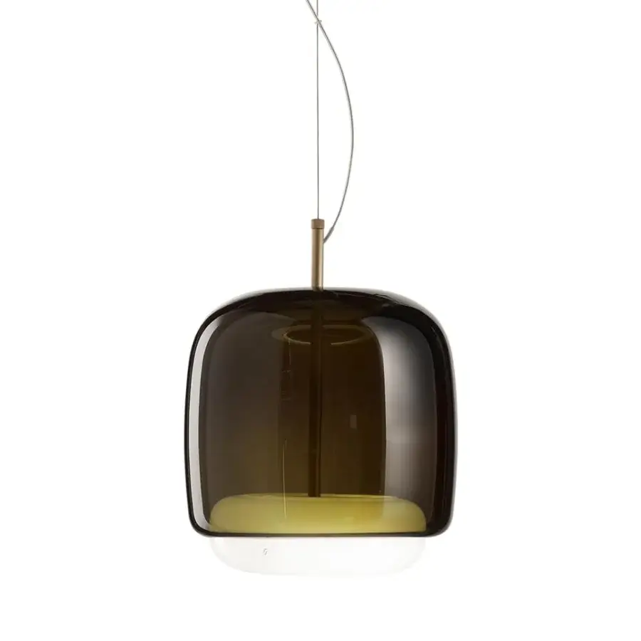 Exclusive Vistosi Jube suspension lamp with assembled blown glass in dark brown and white with matt gold finish