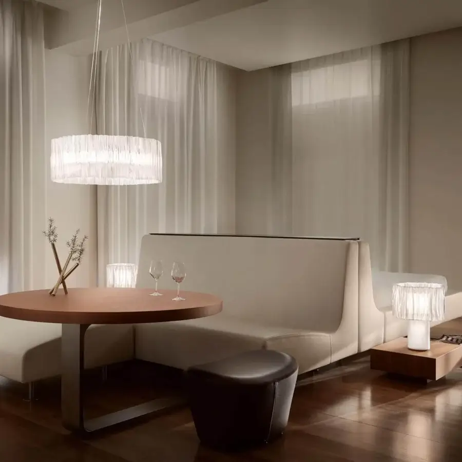 Luxury Slamp Accordeon table lamp with a pleated white Lentiflex® shade handcrafted in Italy