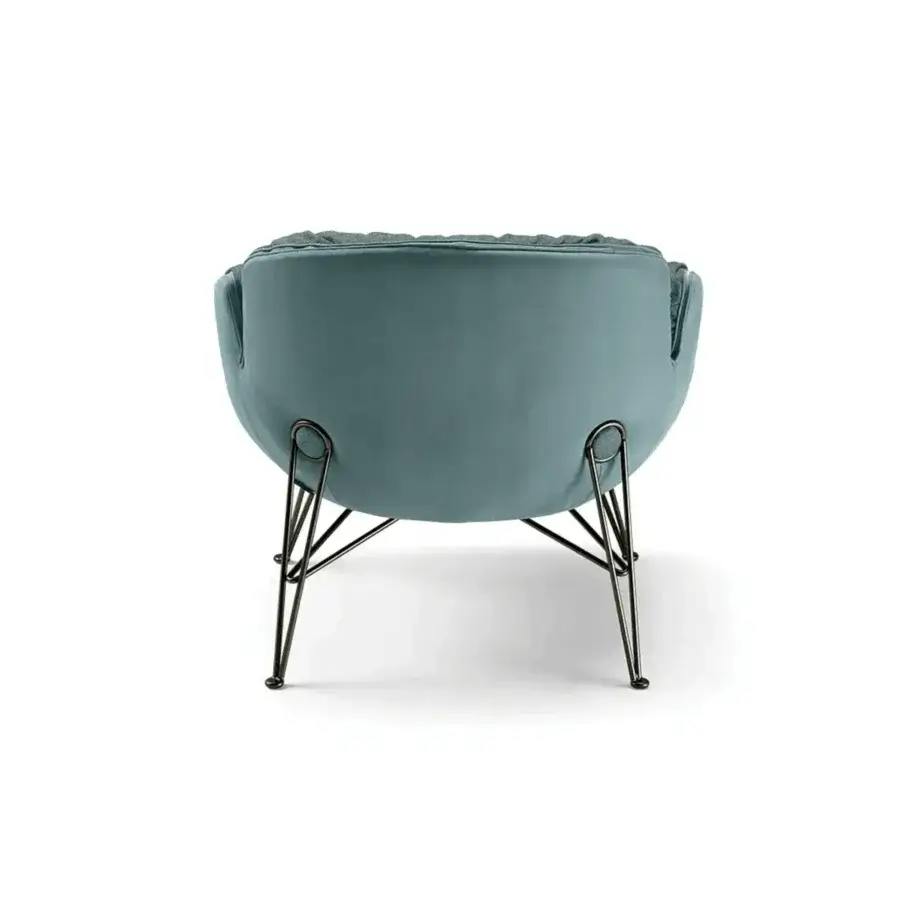 Sophisticated Arketipo Juno lounge chair in soft light blue textile upholstery with dark metal base