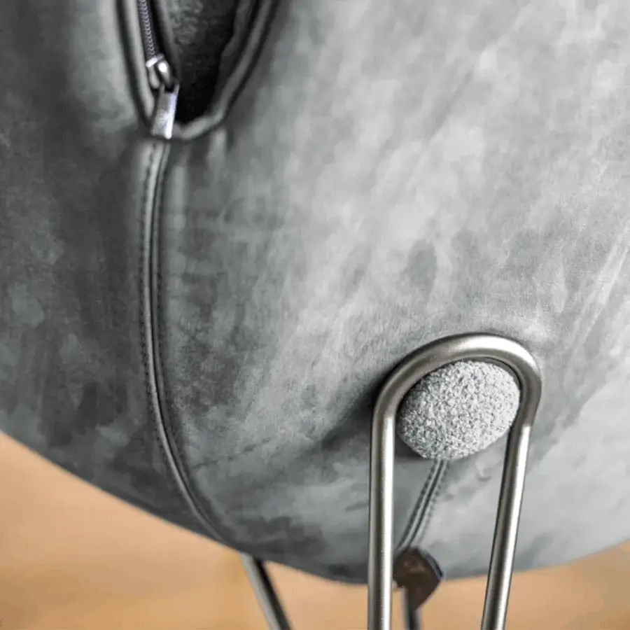 Exquisite Arketipo Juno lounge chair in mottled gray textile upholstery and satin metal frame