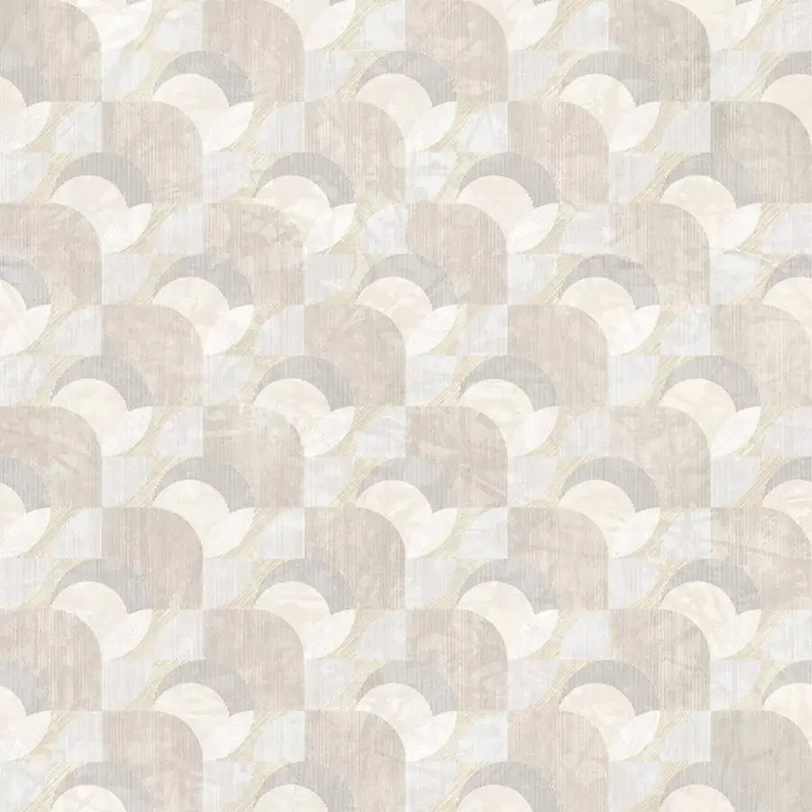 Exquisite Tecnografica wallcovering featuring geometric arches in beige gray and taupe with matte textured finish
