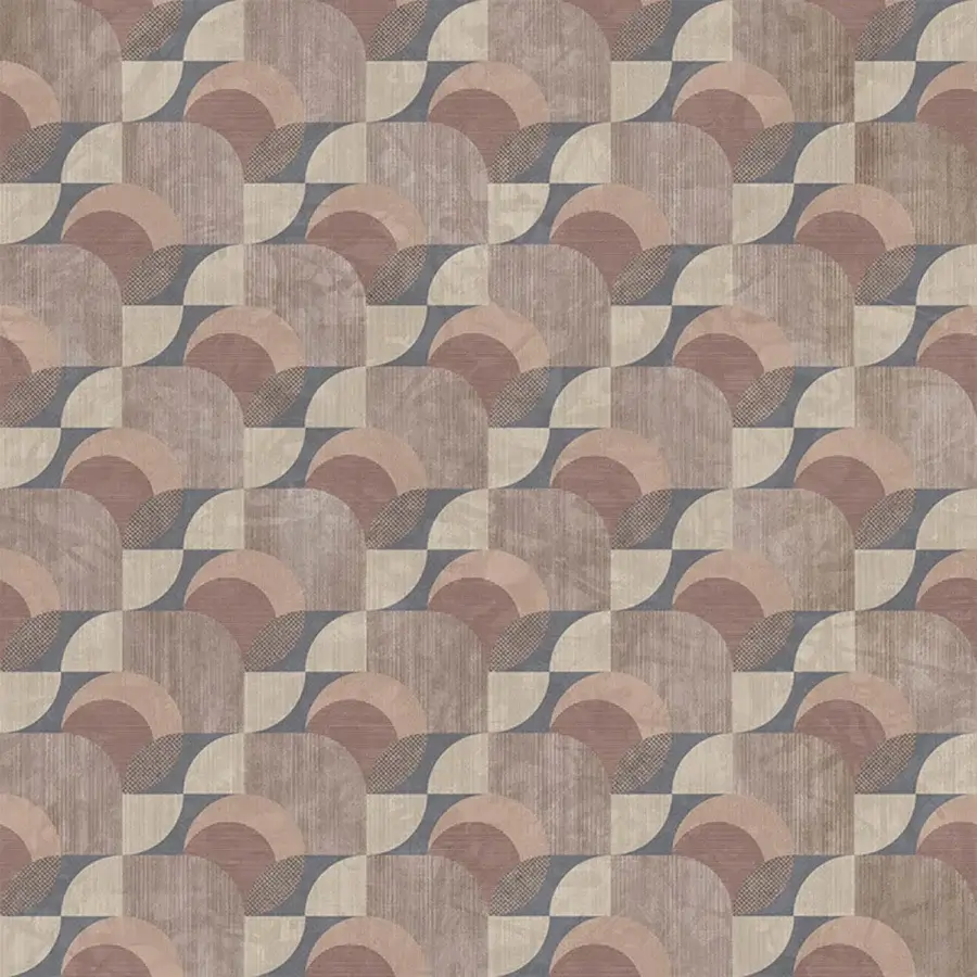 Sophisticated Tecnografica wallcovering featuring matte textured distressed plaster effect geometry in mauve dusty pink cream beige grey