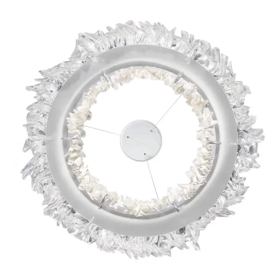 Superior Slamp Accordeon suspension lamp with hand-moulded Lentiflex® diffuser and white fabric-like ruffles crafted in Italy