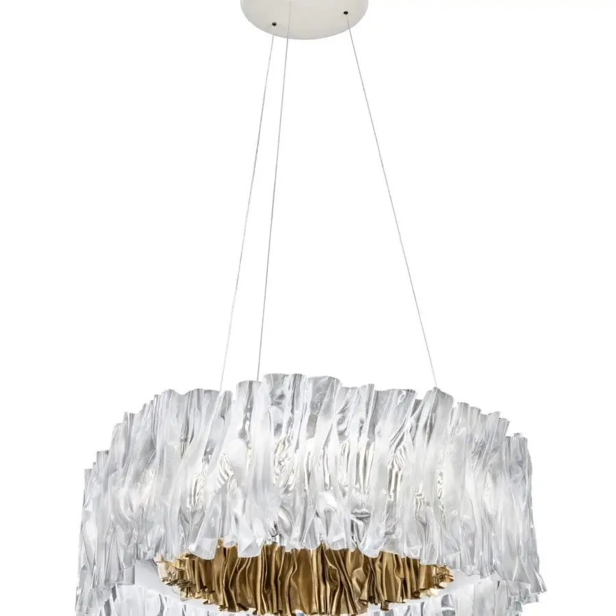 Superior Slamp Accordeon suspension lamp with hand-moulded Lentiflex® diffuser and gold-toned central section