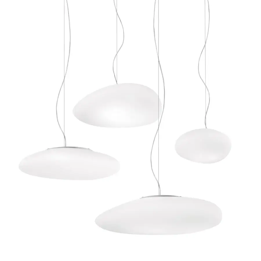 Elegant Vistosi Neochic suspension lamp in refined matt white glass with nickel and white metal parts