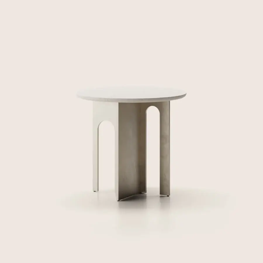 Exquisite Paolo Castelli coffee table featuring natural ivory polished stone top and champagne satin metal base