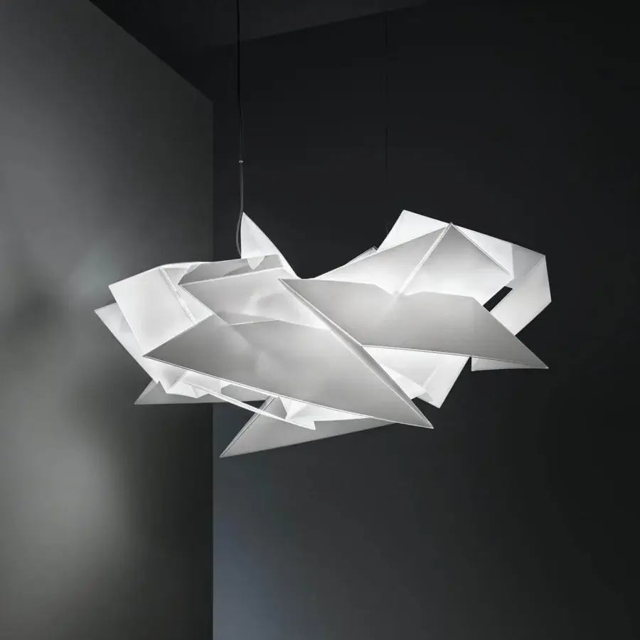 Distinguished Slamp Cordoba suspension lamp in white techno-polymer with textured finish and interconnected panels
