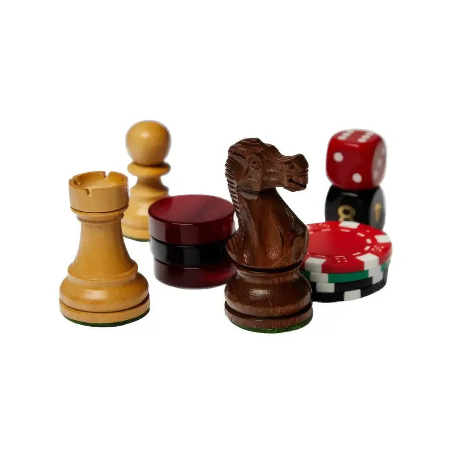 Exquisite Agresti Notte di Giochi multigame set in polished ebony chest with dark brown wood and ultrasuede tiers