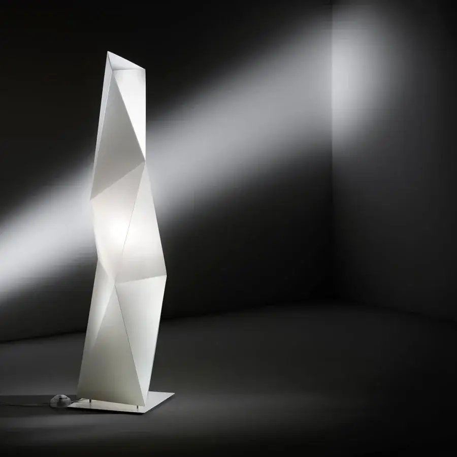 Distinguished Slamp Diamond floor lamp with a unique geometric design crafted in matte white synthetic material