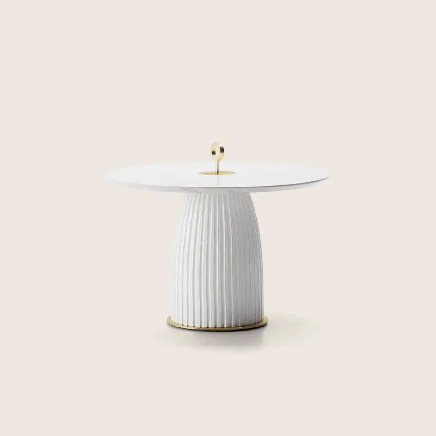 Sophisticated Paolo Castelli Dione side table featuring a vertically fluted ceramic base with White Carrara marble top